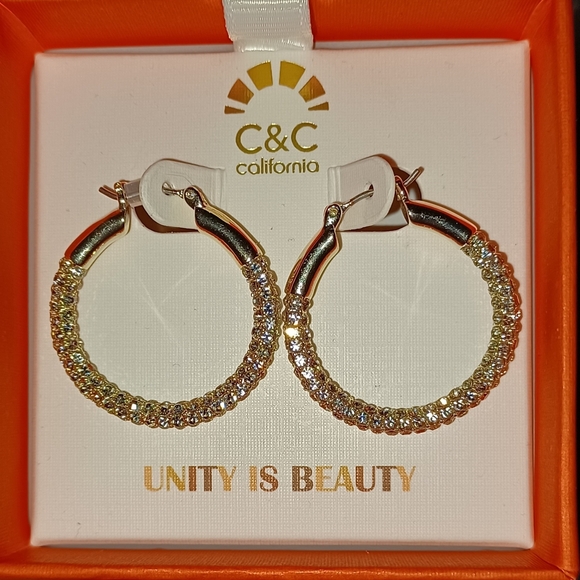 C & C CRYSTAL RHINESTONES HOOP HOOPS GOLD PLATED E - Picture 3 of 4
